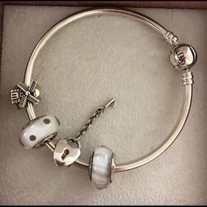PANDORA bangle bracelet with 4 charms